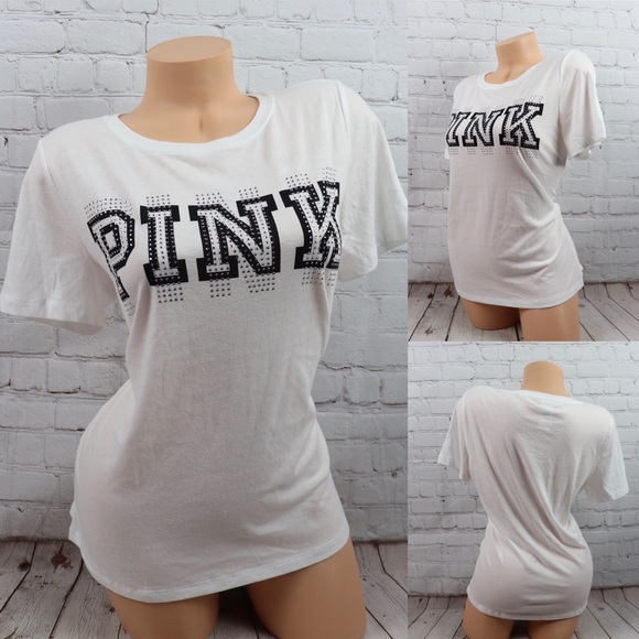 PINK Victoria's Secret Tops - VS PINK bling rhinestone Logo Short Sleeve Tee